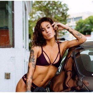 Isla Aditi Purple Strappy Gold Hardware‎ Triangle Bikini Top ONLY Size M